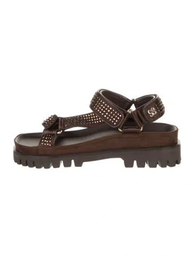 Pre-owned Sandro Suede Crystal Embellishments Slingback Sandals W/ Tags In Brown