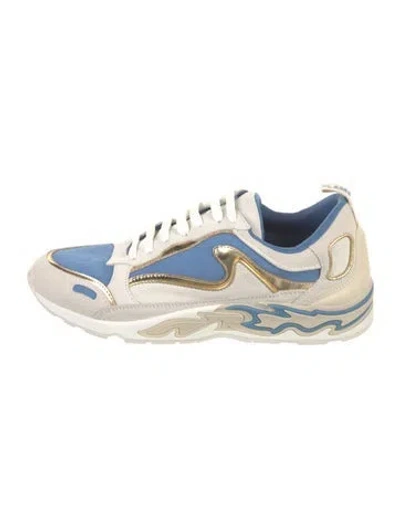 Pre-owned Sandro Suede Graphic Print Athletic Sneakers In Blue/neutrals