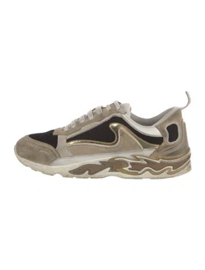 Pre-owned Sandro Suede Graphic Print Chunky Sneakers In Gold/metallic/neutrals