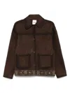 Sandro Womens Brown Studded-hem Side-pocket Suede Jacket In Brown