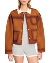 Sandro Josh Lambskin Leather Jacket In Camel