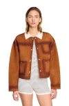 Sandro Josh Lambskin Leather Jacket In Camel