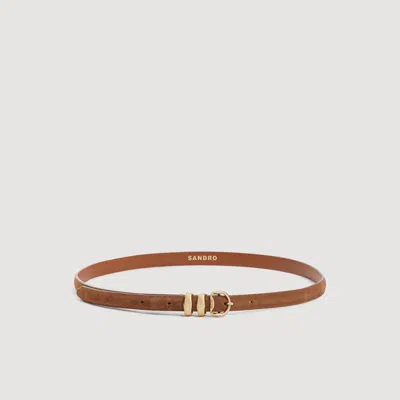 Sandro Suede Leather Belt In Brown