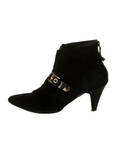 Pre-owned Sandro Suede Leather Trim Embellishment Boots In Black