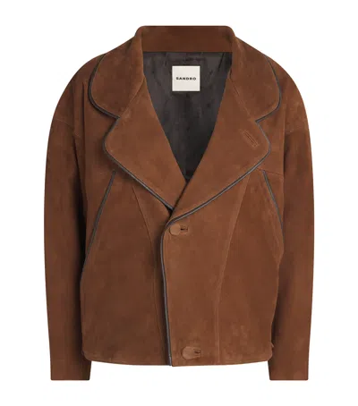 Sandro Suede Oversized Jacket In Brown