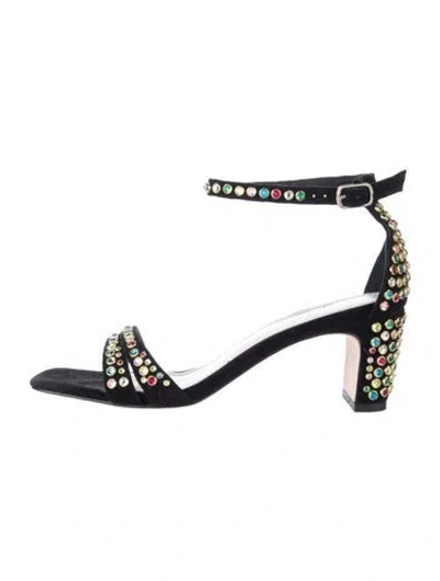 Pre-owned Sandro Suede Patterned Sandals In Black