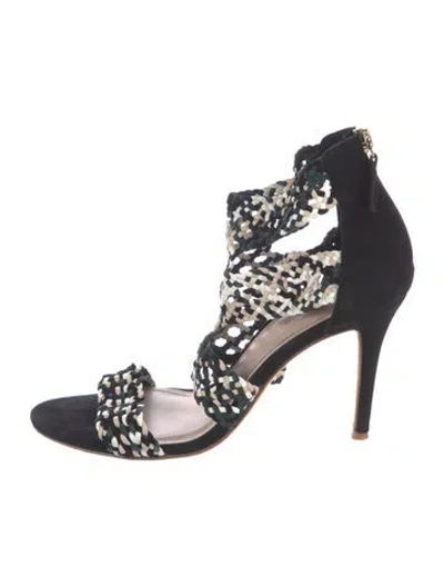 Pre-owned Sandro Suede Patterned Sandals In Black