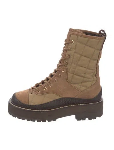 Pre-owned Sandro Suede Printed Combat Boots In Brown