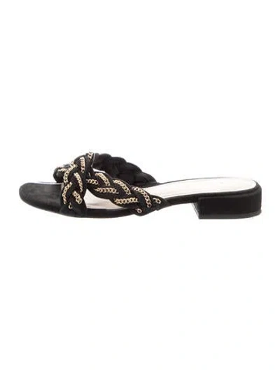 Pre-owned Sandro Suede Printed Mules In Black