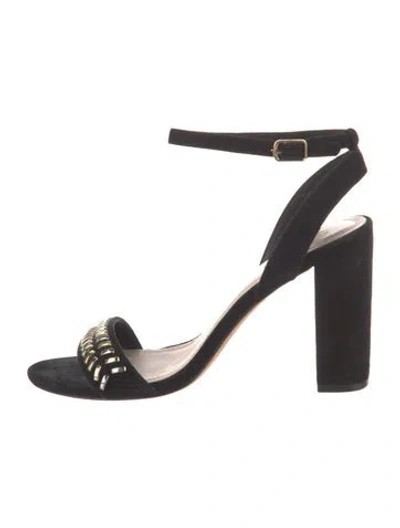 Pre-owned Sandro Suede Studded Accents Sandals In Black