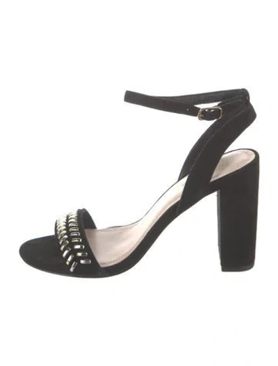 Pre-owned Sandro Suede Studded Accents Sandals In Black
