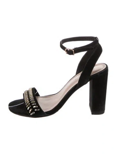 Pre-owned Sandro Suede Studded Accents Sandals In Black