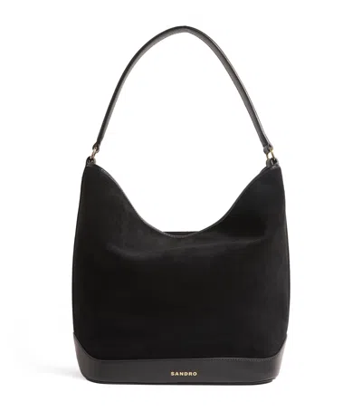 Sandro Suede Tangoso Bucket Bag In Black