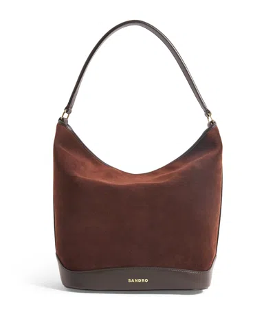 Sandro Suede Tangoso Bucket Bag In Brown