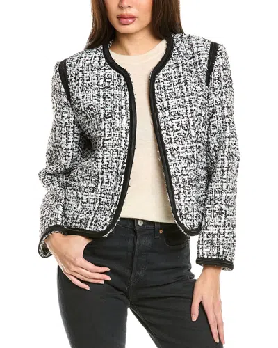Sandro Augustine Sequin-embellished Metallic Tweed Jacket In Black