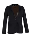 Sandro Suit Jacket With Leather Collar In Black Wool In Black
