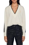 Sandro Sully Wool & Cashmere V-neck Sweater In Sand