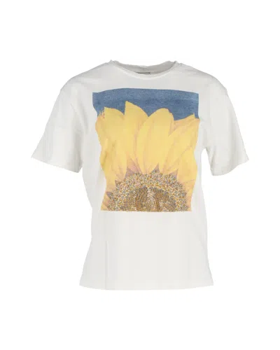 Pre-owned Sandro Sunflower Graphic T-shirt In Cream Organic Cotton In White