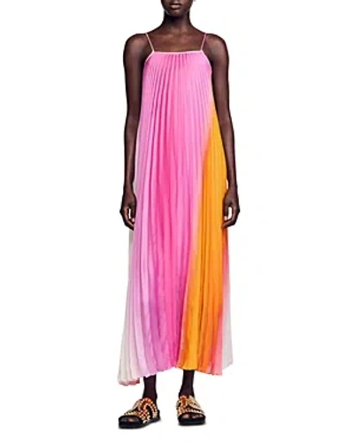 Sandro Sunny Pleated Midi Dress In Pink