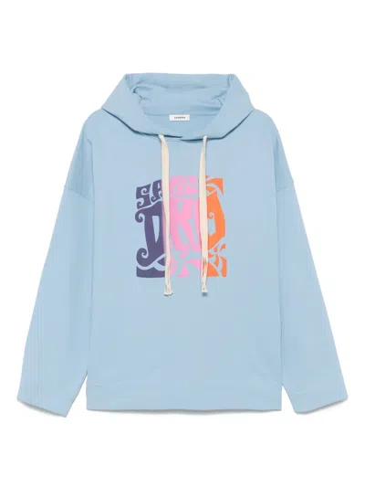 Sandro Graphic Oversized Pullover Hoodie In Blue Sky