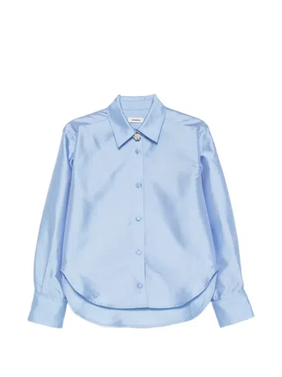 Sandro Suzanne Jewel-button Satin-finish Shirt In Blue