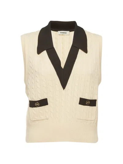 Pre-owned Sandro Suzy Cable-knit Vest In Neutrals