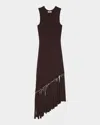 Sandro Swann Fringed And Beaded Knit Midi Dress In Brown