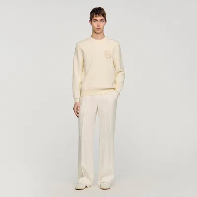 Sandro Sweat En Tricot À Fleur En Crochet In Nude