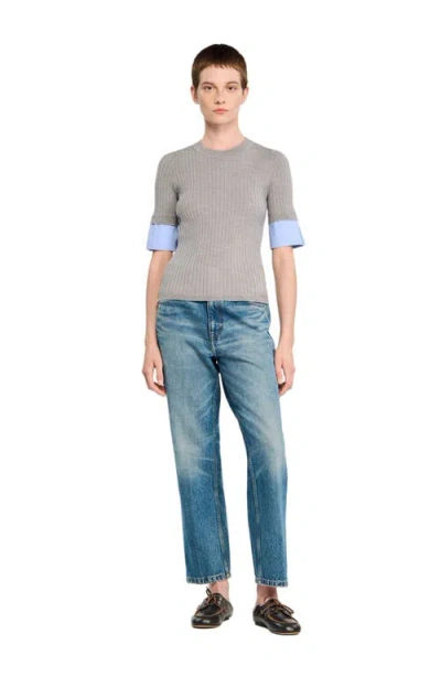 Sandro Sweater With Contrast Short Sleeves In Gray