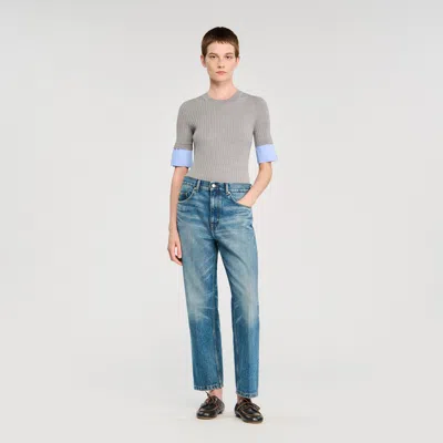 Sandro Sweater With Contrast Short Sleeves In Gray