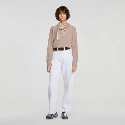 Sandro Sweater With Removable Scarf In Caramel