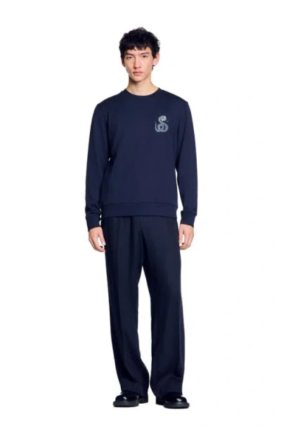 Sandro Sweater With Snake Detail In Midnight Blue