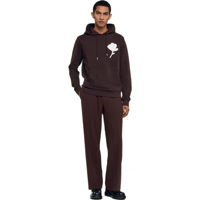 Sandro Sweatshirt With Flower Patch In Brown