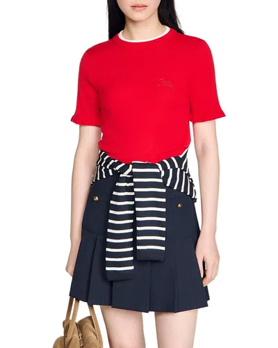 Sandro Sweet Layered Look Sweater In Red