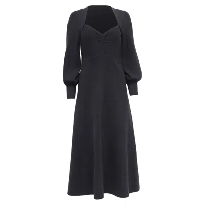 Sandro Sweetheart-neck Puff-sleeve Midi Dress In Black Wool