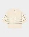 Sandro Sympathique Striped Polo Sweater In Ecru