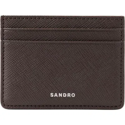 Sandro Synthetic Leather Cardholder In Chocolate