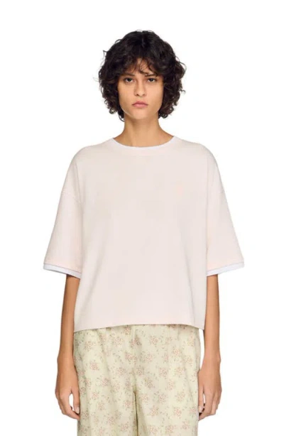 Sandro T-shirt With Contrasting Trim In Pink