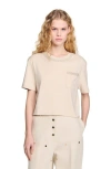 Sandro T-shirt With Rhinestone Details In Beige