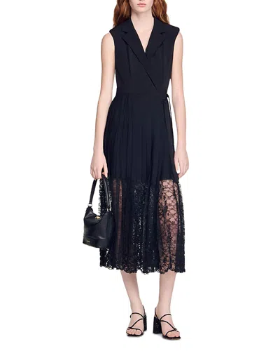 Sandro Tailored Collar Midi Dress In Blue