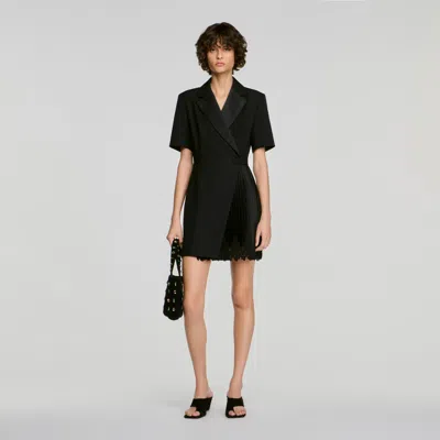 Sandro Tailored Collar Wraparound Dress In Black