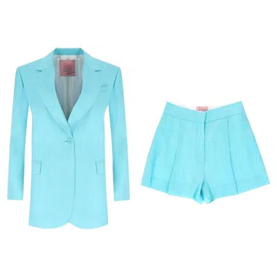 Pre-owned Sandro Tailored Jacket & Pleated Shorts Set In Blue