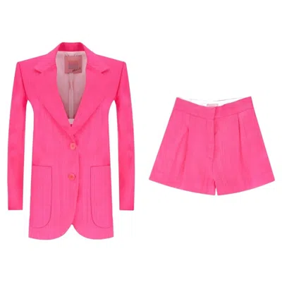 Pre-owned Sandro Tailored Jacket & Pleated Shorts Set In Pink