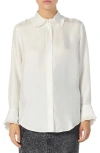 Sandro Taina Ruffle Trim Long Sleeve Silk Blouse In Sand