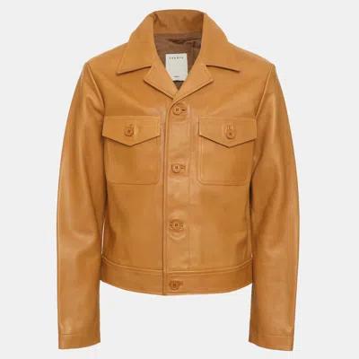 Pre-owned Sandro Tan Leather Slim Fit Jacket M In Brown
