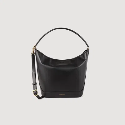 Sandro Tangoso Leather Bucket Bag In Black