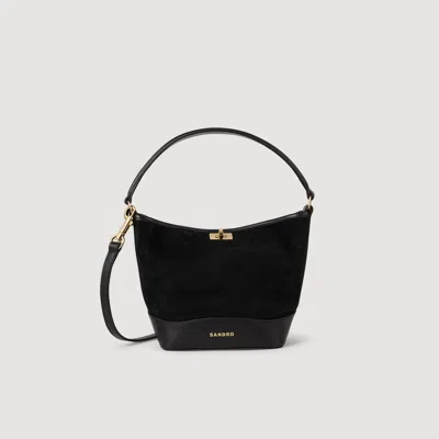 Sandro Tangoso Mini Suede And Leather Bag In Black