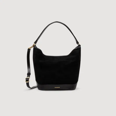 Sandro Tangoso Suede And Leather Bucket Bag In Black