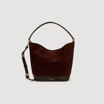 Sandro Tangoso Suede And Leather Bucket Bag In Brown
