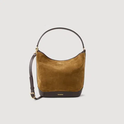 Sandro Tangoso Suede And Leather Bucket Bag In Brown